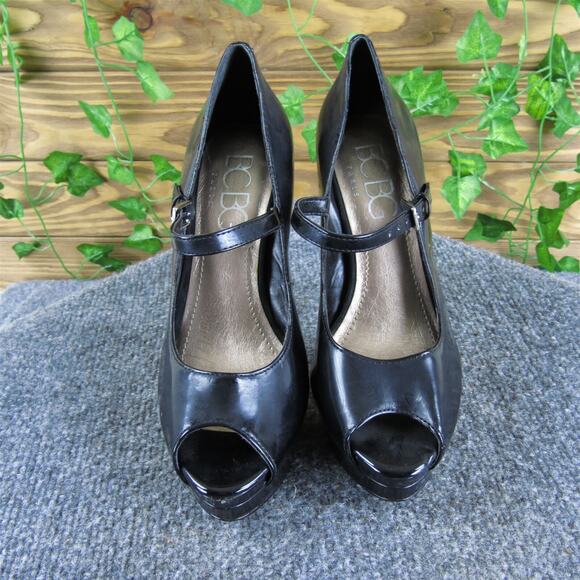 BCBG Women's Paris Fortunax Platform Peep Toe Black Synthetic Pump 6 Medium Used - Picture 2 of 6
